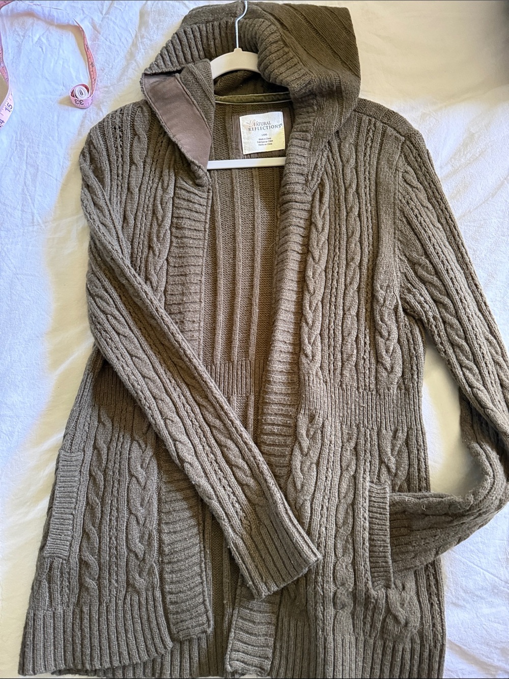 Northern Reflections Hooded Cable Knit wool blend Cardigan — Green